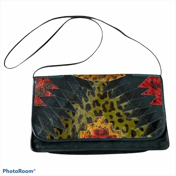 RARE Vintage Carlos Falchi Calf Hair Python Snakeskin Large Purse Handbag - Picture 1 of 8